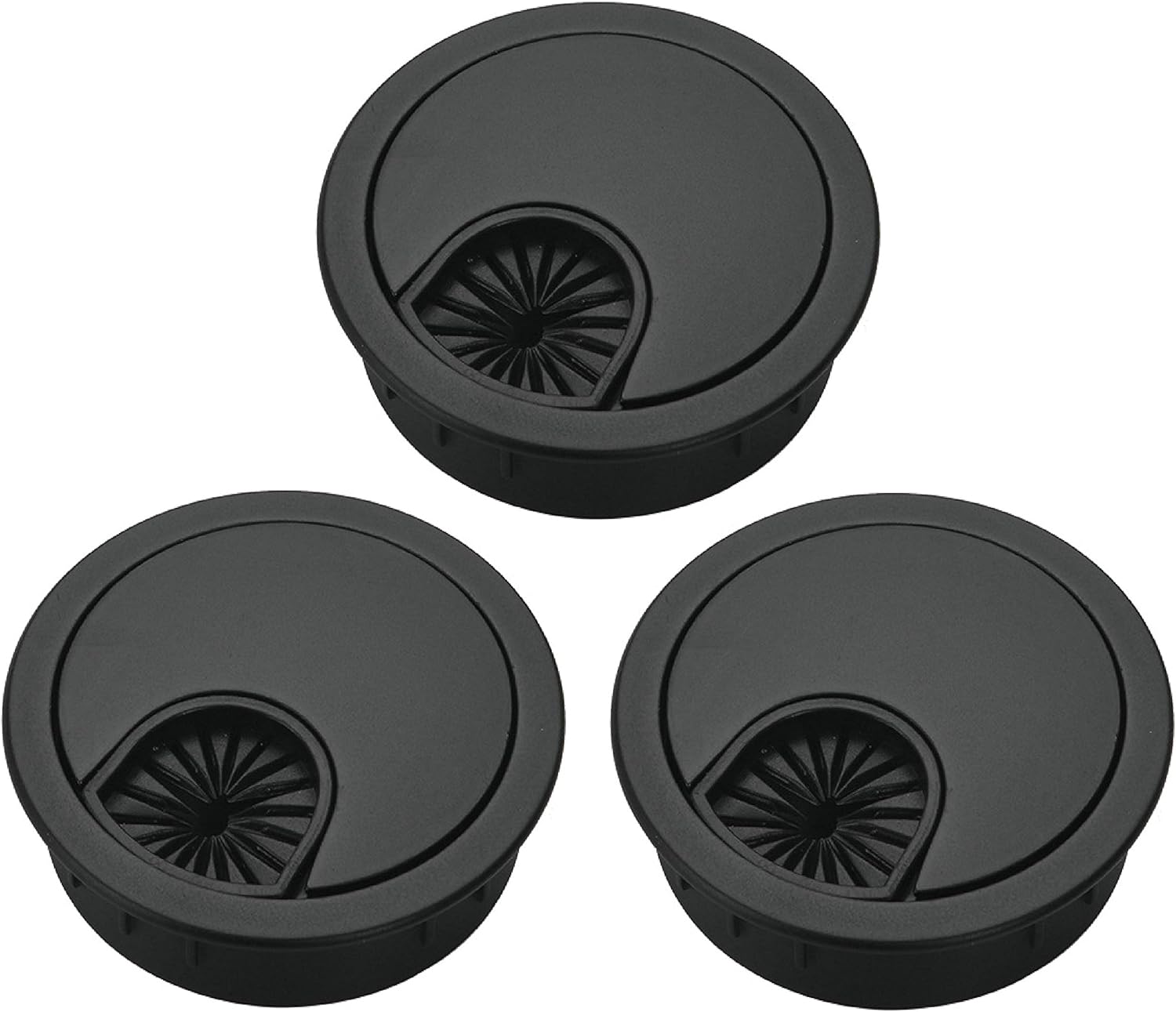 3 Pcs Satin Nickel Metal Cable Grommet, Zinc Alloy Desk Table Grommet Cable Cord Hole Cover for Home and Office, Fits 2inchs Hole 50MM Black