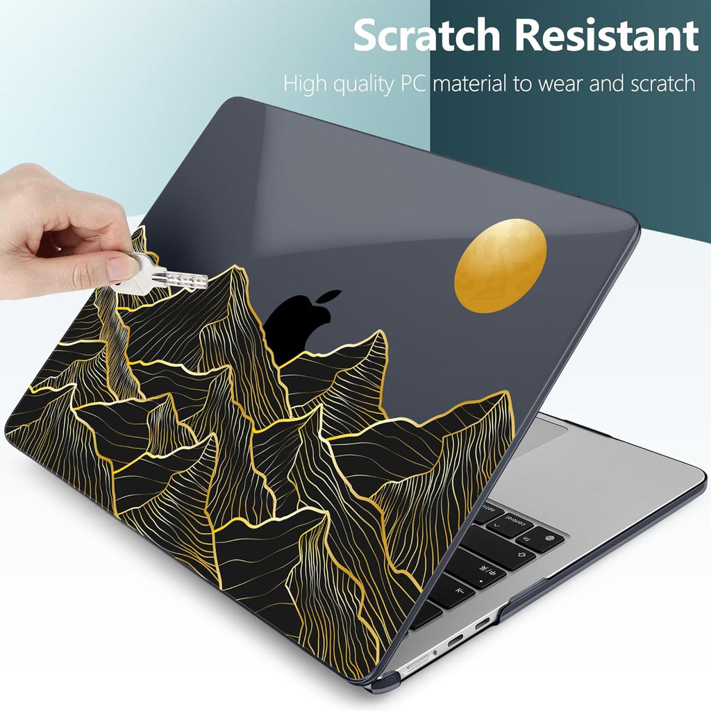 TWOLSKOO for M4 MacBook Air 13.6 inch Case 2025-2022 Release M4 A3240 M3 A3113 M2 A2681, Plastic Hard Shell & Screen Protector & Keyboard Cover & Trackpad Film, Golden Mountain