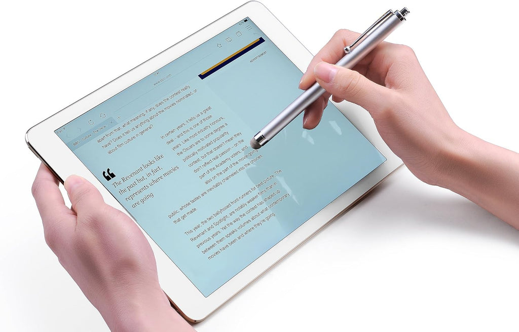 Stylus Pens, CCIVV 4 Pcs 5.6 Inches Mesh Tip Stylus for Touch Screens, iPad, iPhone, Kindle Fire, 4 Extra Replaceable Hybrid Fiber Tips (White, Black, Silver, Blue)