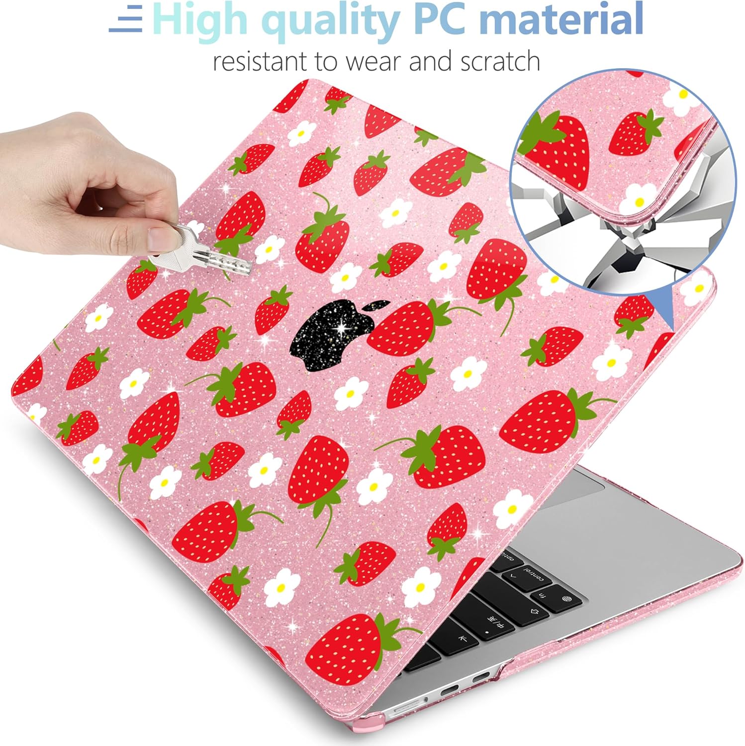 MEEgoodo Case for MacBook Air M4/M3/M2 13.6 inch 2025 2024 2022, Fit Model A3240 A3113 A2681, Compatible with MacBook Air 13 inch, Laptop Hard Shell Case with Keyboard Cover, Strawberries & Flowers