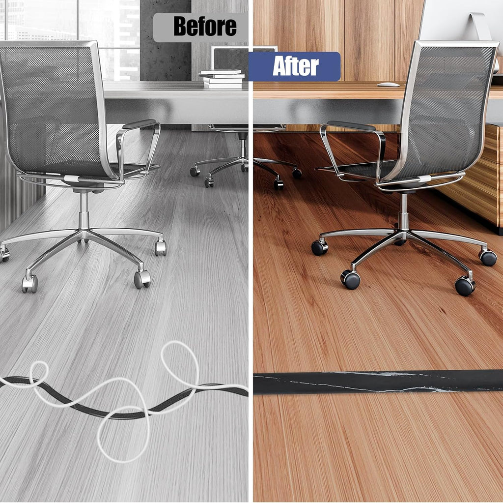 Floor Cord Cover Self Adhesive Cord Hider,3.3FT Cable Management, Extension Strip Protector for Wires, Prevent Cable Trips for Offices, Gyms, Exhibitions Cavity:0.47"(W) x 0.35"(H) Black Stone