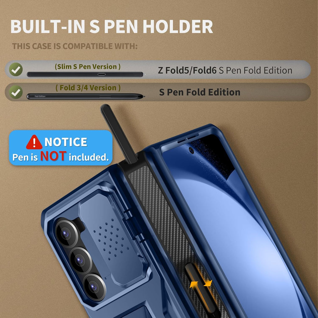 TONGATE for Z Fold 5 Case, [with S Pen Slot & Hinge Protection] [Privacy Glass Screen Protector] Full-Body Military Drop Phone Case for Samsung Galaxy Z Fold 5 with Kickstand & Belt Clip, Blue