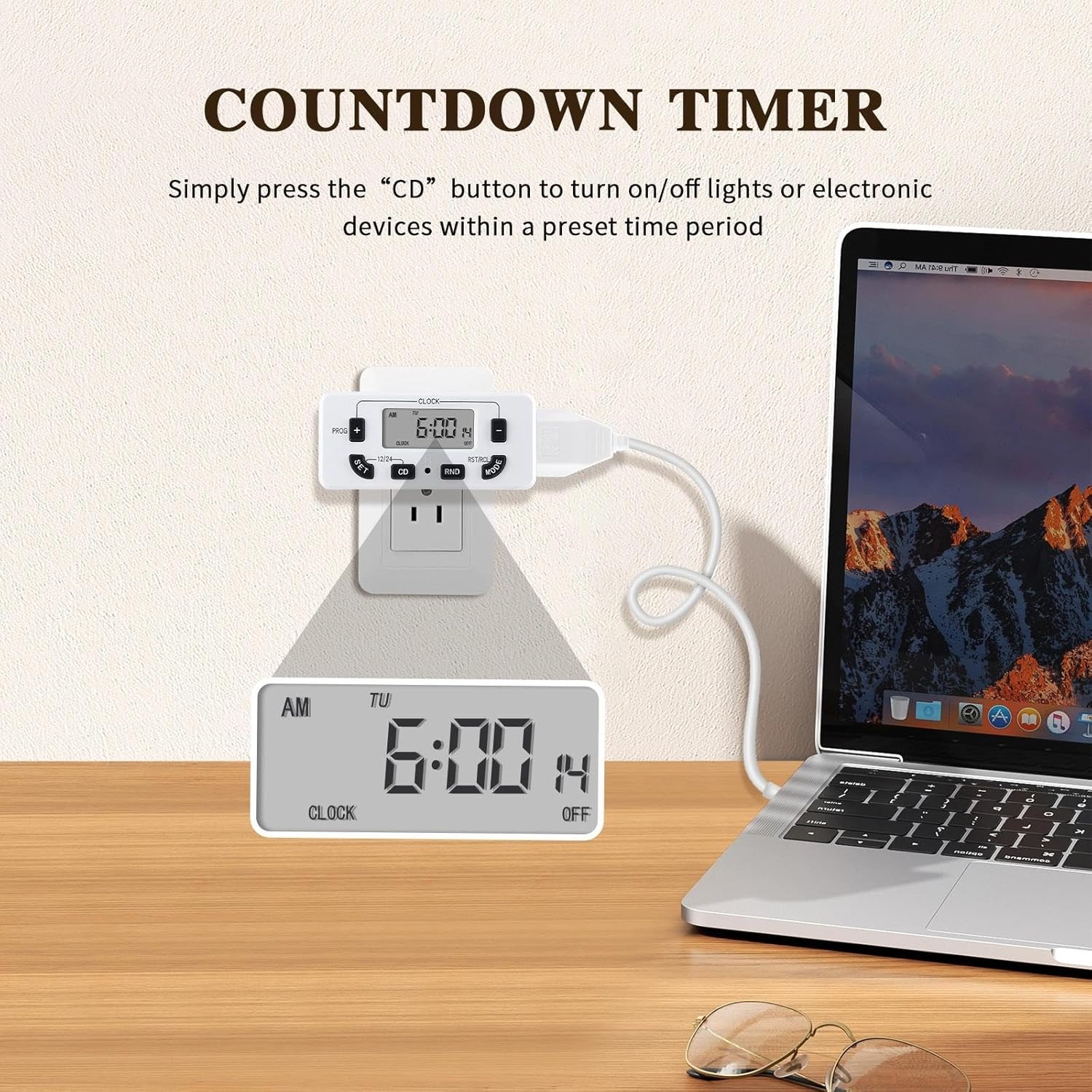 7 Day Programmable Digital Timer Outlet, Indoor Timer with Single Plug-in, Suitable for Lamp, Fan, Aquarium, 15A 1/2HP, 2 Pack