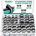 72PCS Stainless Steel Cable Clamp,Rubber Coated Cushioned Insulated Cable Clamps Assortment Kit-Metal Wire Clamps,Cable Clips,Pipe Clamps