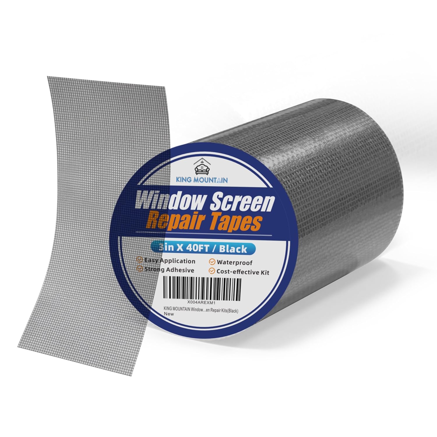 KING MOUNTAIN Black Window Screen Repair Tape,3inX40FT Heavy Duty Screen Repair Kit for Window Screen and Screen Door Tears Holes,Strong Adhesive & Waterproof Window Screen Patch