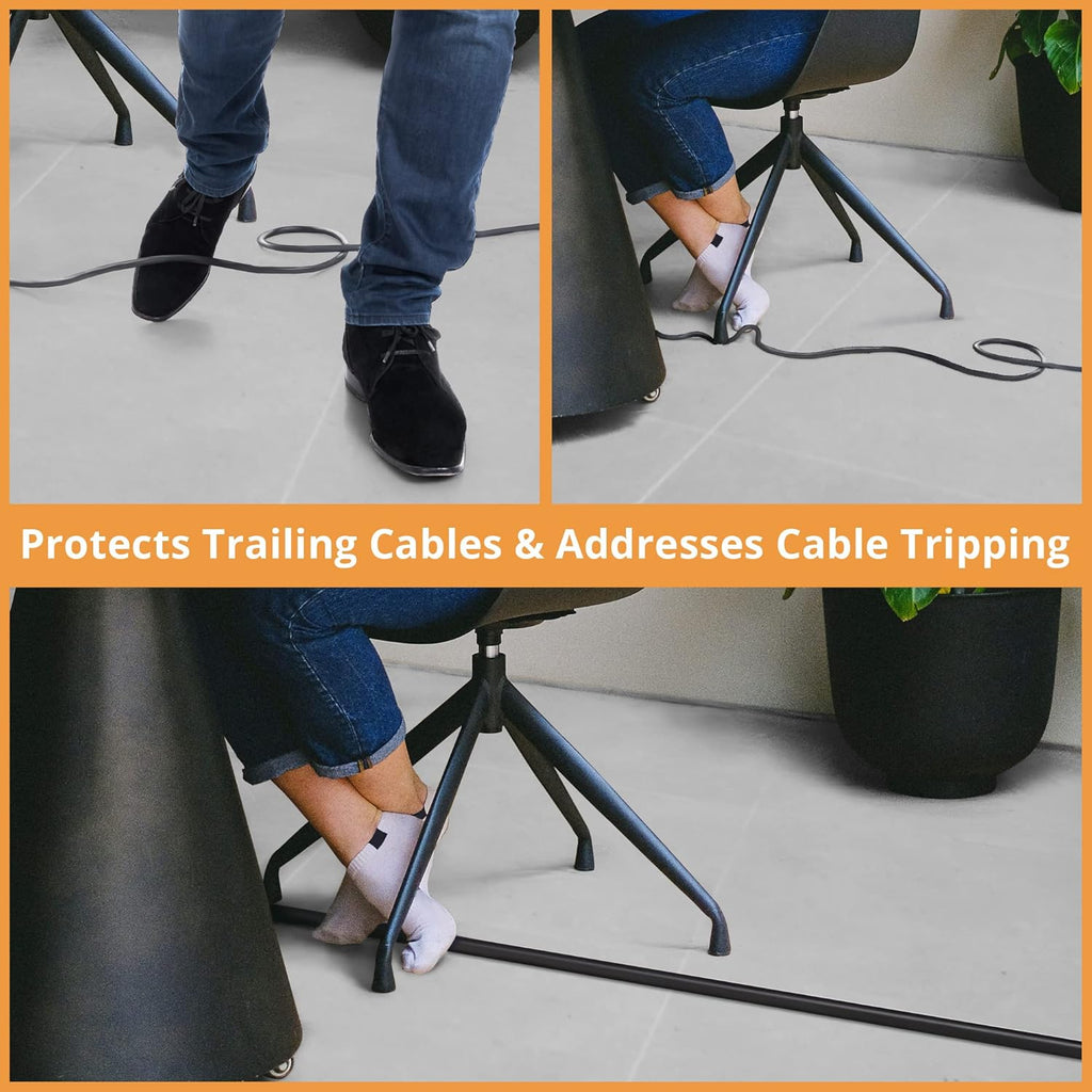 12ft Cord Cover Floor for Extension Cords, Self-Adhesive Floor Cable Cover to Protect Cables & Prevent Tripping, PVC Cord Hider Protector, Internal Wire Management Channel Diameter: 0.39", Black
