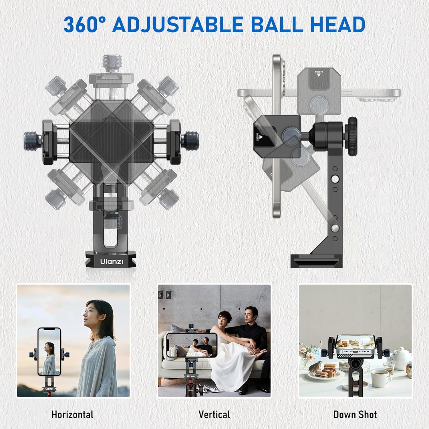 Ulanzi MA53 Metal Tripod Phone Mount, Smartphone Tripods Adapter with Arca Swiss/Uka Port, 2 Cold Shoe, 360° Cellphone Tripod Mount, for iPhone 17 Samsung Holder for Photo Video Vlogging Rig
