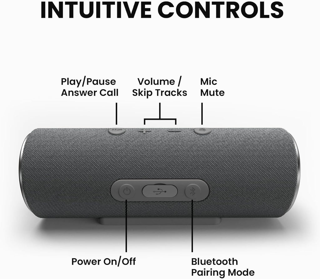 Cleer Scene Wireless Bluetooth Speaker, Stereo Wireless Pairing, Waterproof IPX7, 12Hrs Play time, Deep Bass, Built-in Mic, Powerful Portable Speakers, for Outdoor & Party, Home, Grey