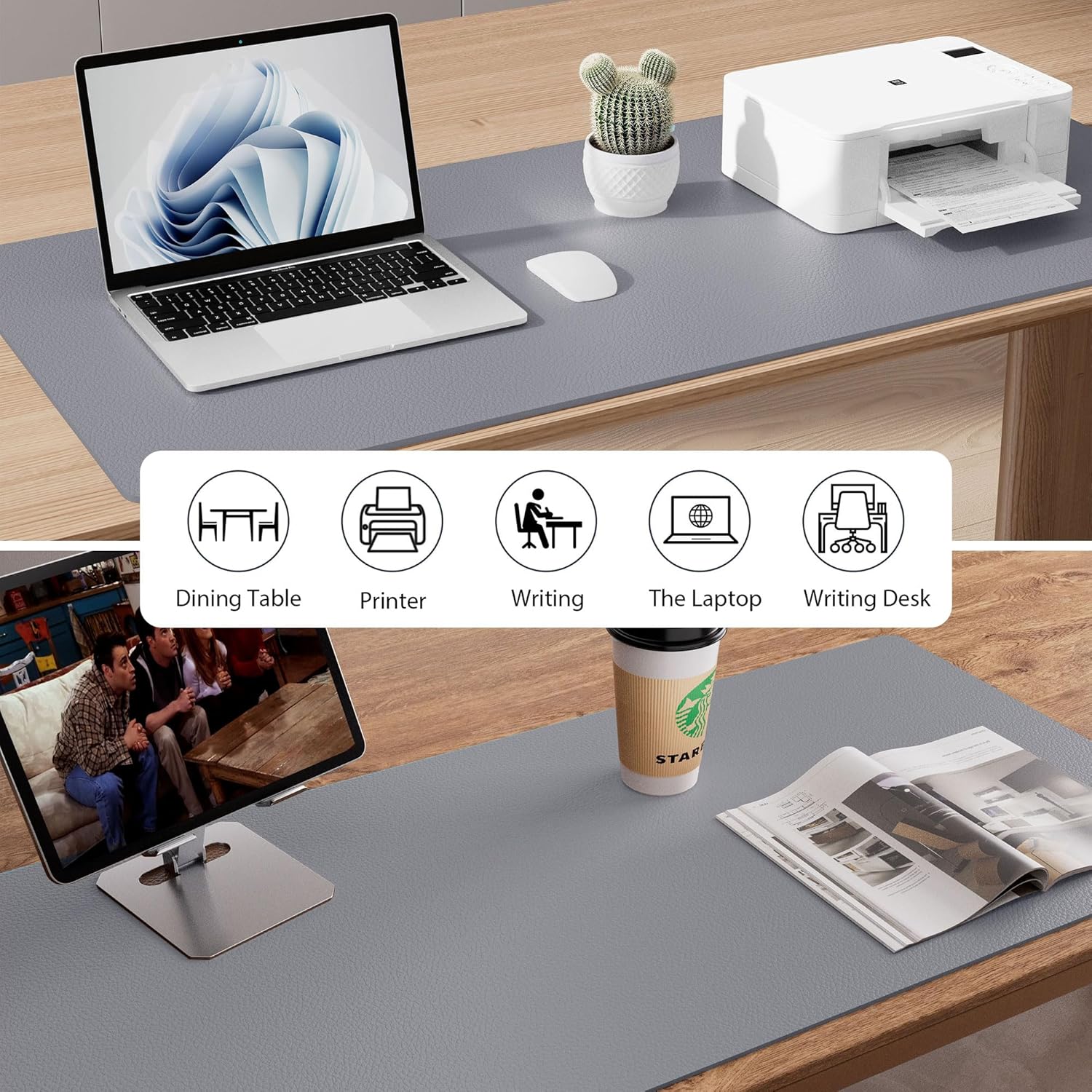 Aothia Leather Desk Pad Protector, Mouse Pad, Office Desk Mat, Non-Slip PU Leather Desk Blotter, Laptop Desk Pad, Waterproof Desk Writing Pad for Office and Home (31.5" x 15.7", Light Grey)
