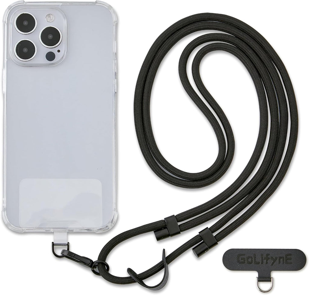 Universal Phone Lanyard, Anti-Theft Crossbody Strap for iPhone 16 Pro Max and Most Smartphones, Adjustable Cell Phone Neck Holder w/ 2 Non-Adhesive Tether Tabs for Men and Women, Black/Black