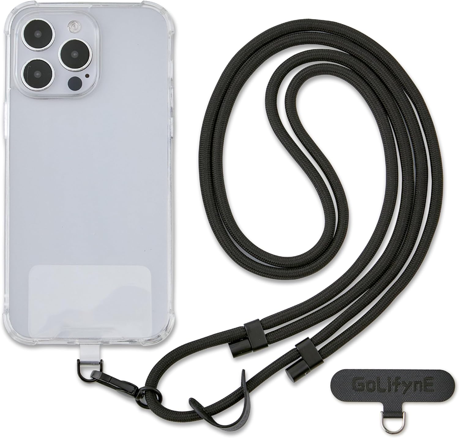 Universal Phone Lanyard, Anti-Theft Crossbody Strap for iPhone 16 Pro Max and Most Smartphones, Adjustable Cell Phone Neck Holder w/ 2 Non-Adhesive Tether Tabs for Men and Women, Black/Black