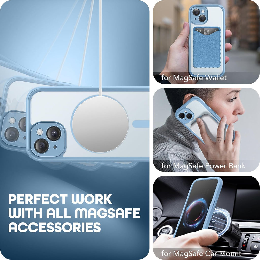 Magnetic for iPhone 15 Case, Compatible with MagSafe, Built-in Privacy Screen Protector and Camera Protection, Anti Spy Full Body Dustproof Shockproof Hard Phone Case 6.1", Sky Blue