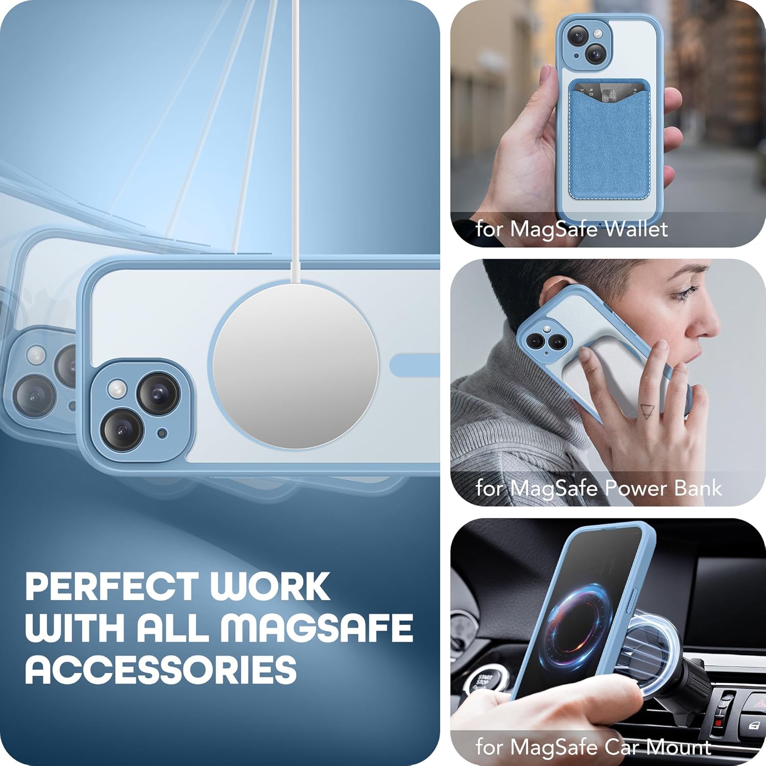 Magnetic for iPhone 15 Case, Compatible with MagSafe, Built-in Privacy Screen Protector and Camera Protection, Anti Spy Full Body Dustproof Shockproof Hard Phone Case 6.1", Sky Blue