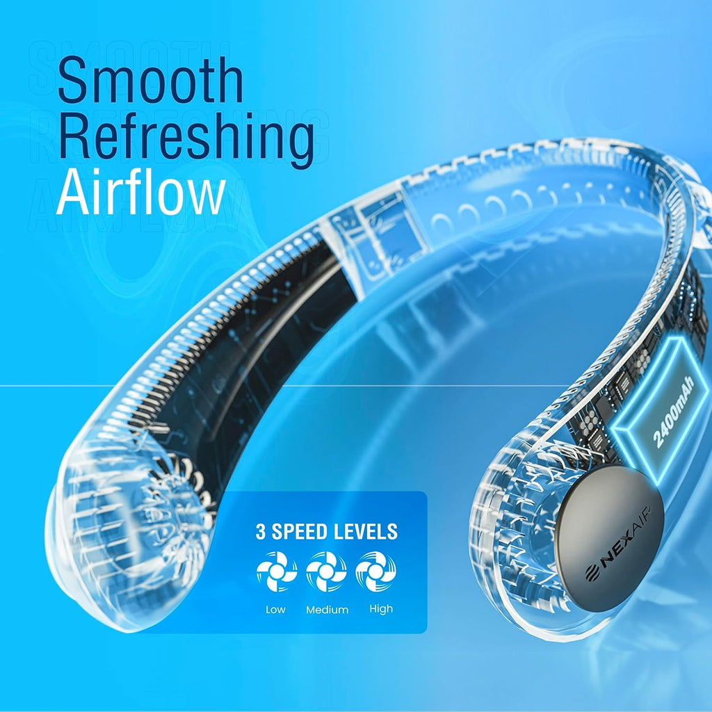 Portable Neck Fan -3 Speed Rechargeable Bladeless Neck Cooler, Quality Comfortable Lightweight, Personal Neck Fan For Women & Men Modern Design, Great Cooling Fan For Travel, Outdoors & Sports