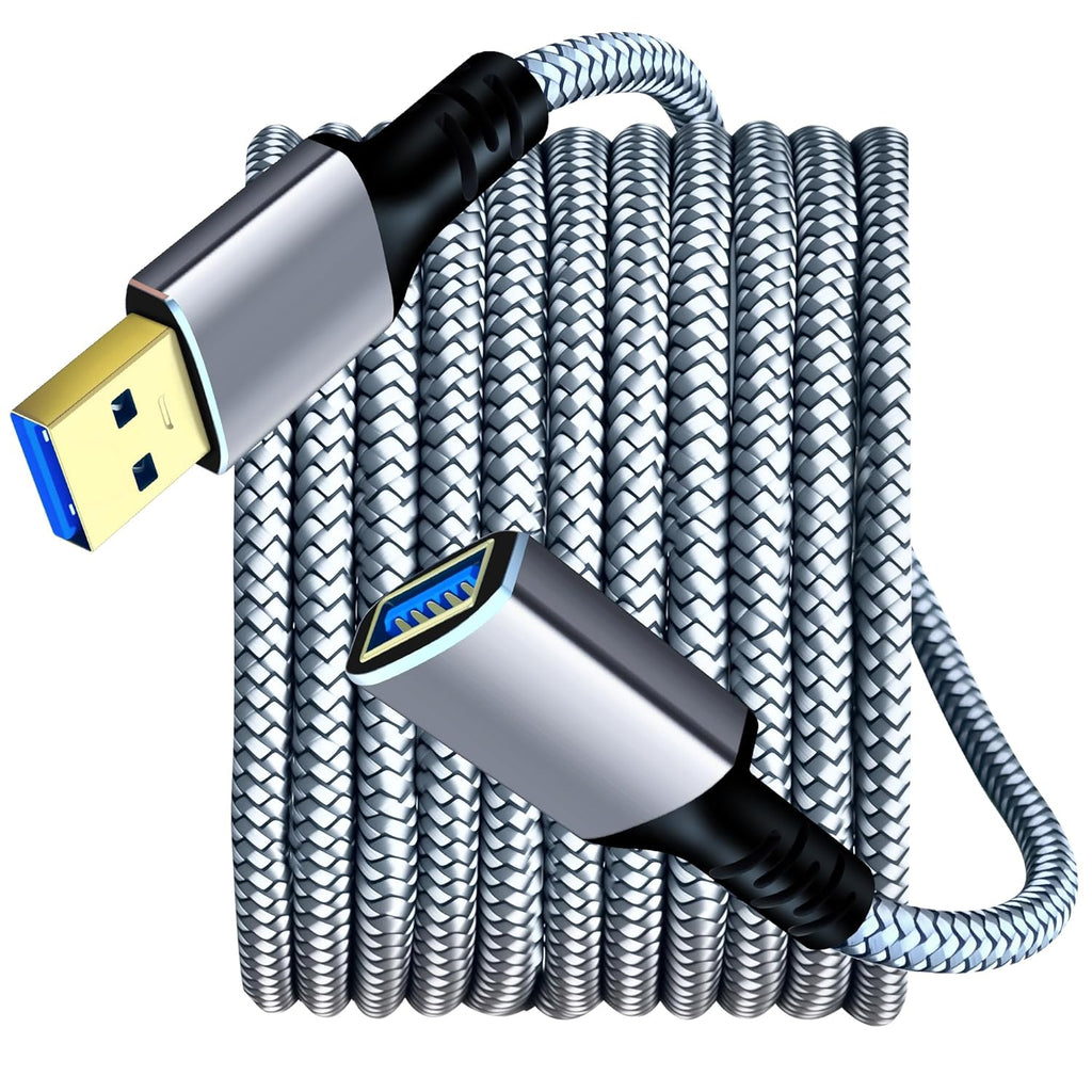 Tan QY USB 3.0 Extension Cable 20Ft, USB 3.0 High Speed Extender Cord Type A Male to A Female for PlayStation, Xbox, USB Flash Drive, Hard Drive, Card Reader,Scanner,Printer,Keyboard (Silver, 20Ft)