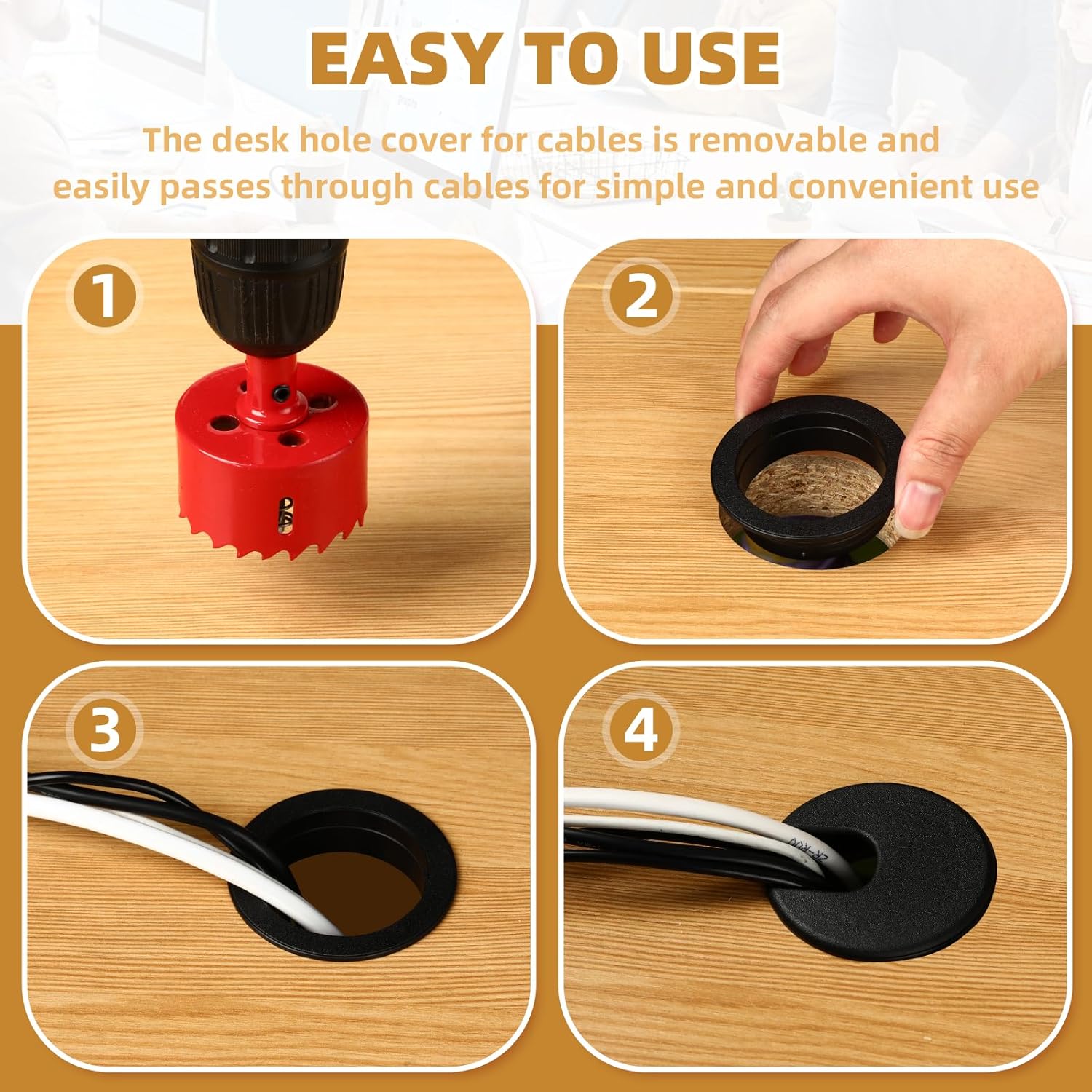 Desk Grommet 1.5 Inch (38 mm) 10 Pieces, Desk Hole Cover for Cables White, ABS Plastic Grommet Hole Cover with Hole Saw for Wires Cables Through The Countertop by XIOGZAXI