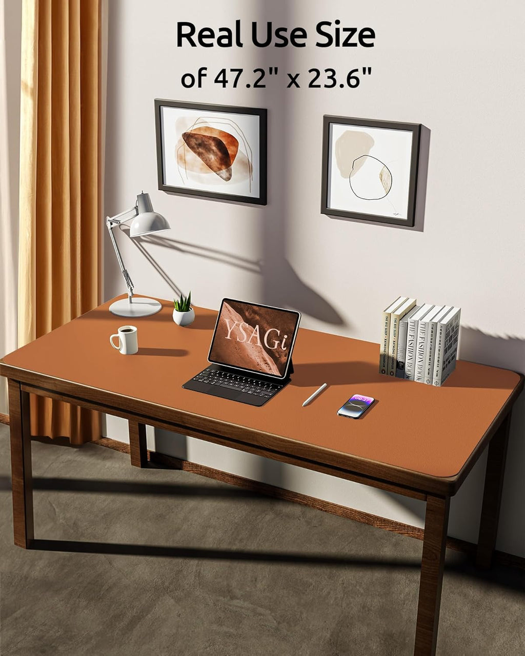 YSAGi Leather Desk Protector, Office Mat, Large Mouse Mat, Non-Slip PU Leather Blotter, Laptop Desk Pad, Waterproof Writing Pad for Office and Home (Brown, 47.2" x 23.6")