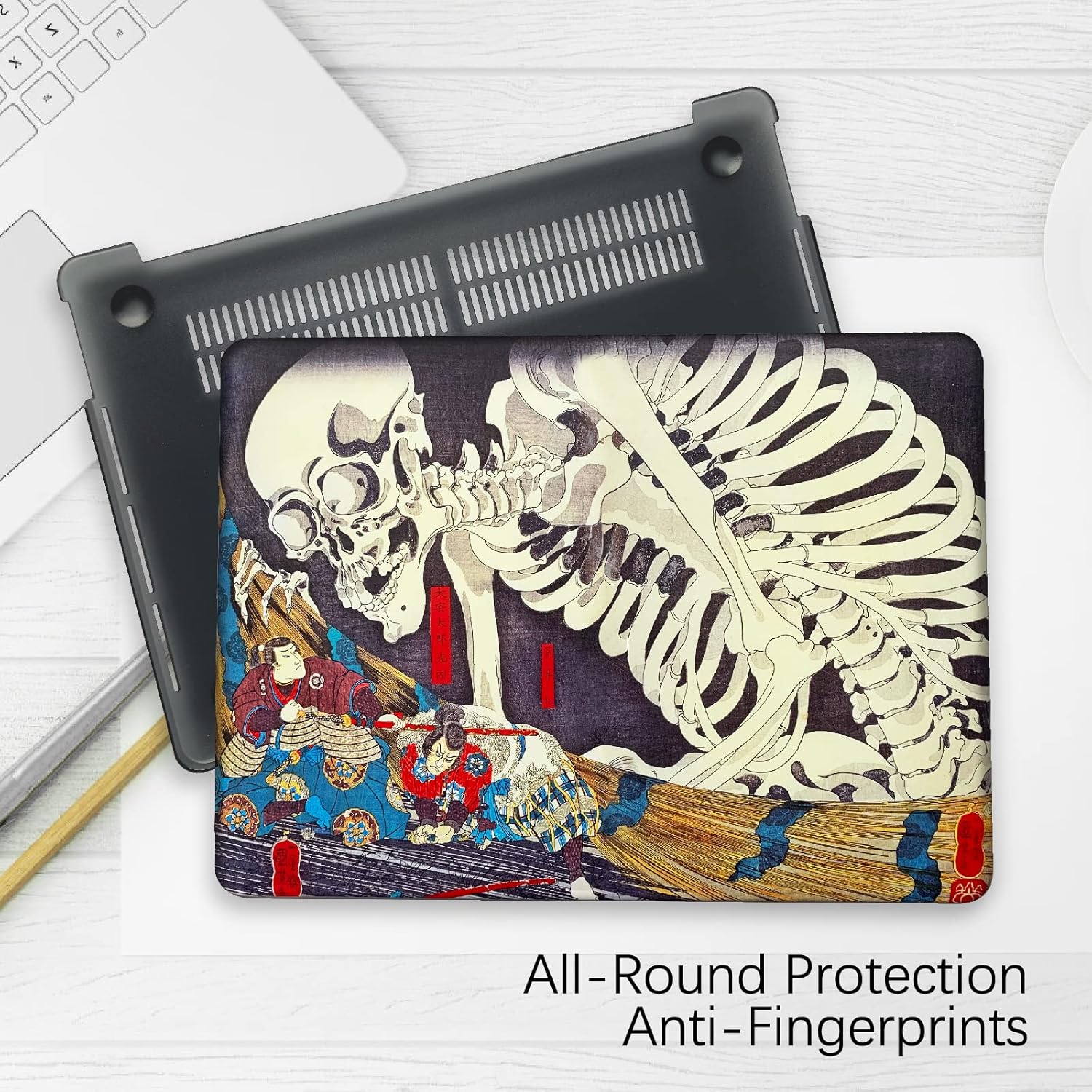 Berkin Arts Compatible with MacBook Air 13 inch Cover, 2022-2018 Release A2179/A2337 M1 with Keyboard Cover & Screen Protector Cloisonnism Feudal Japan Art (The Skeleton Specter by Kuniyoshi)
