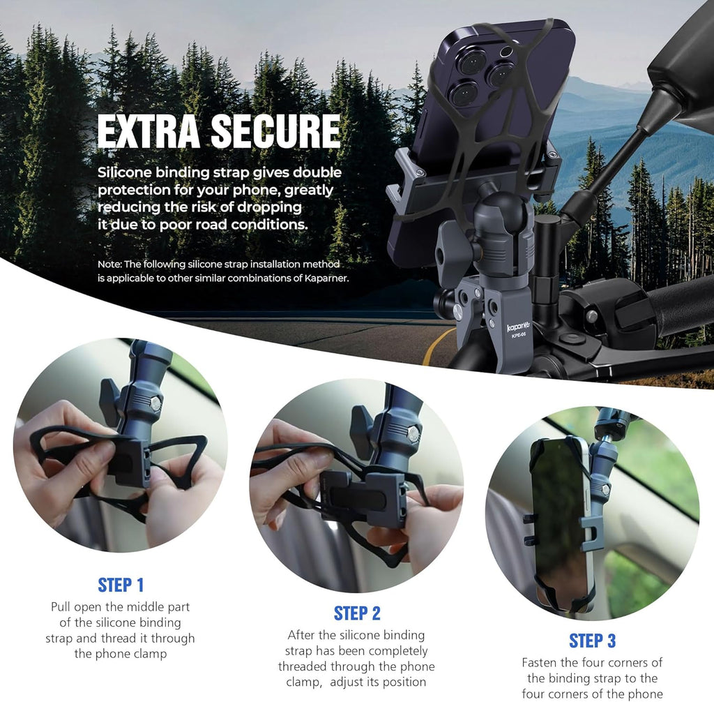 Riding Phone Clip Kit, Dual Knob Single Socket Arm and Aluminium Handlebar Base Mount Strong Rod Clamp, Suitable for Installation in 0.55-1.77” Diameter Steel Round Bar (KPS-07)