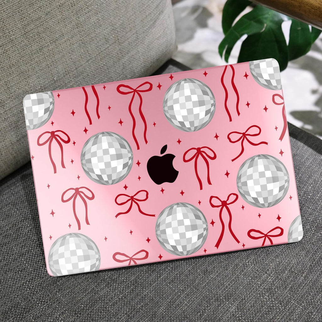 MEEgoodo Case for M4/M3/M2 MacBook Air 13.6 inch Case 2025 2024 2022, Fit Model A3240/A3113/A2681, Laptop Hard Shell with Keyboard Cover Compatible with MacBook Air 13 inch, Disco Balls & Red Bows