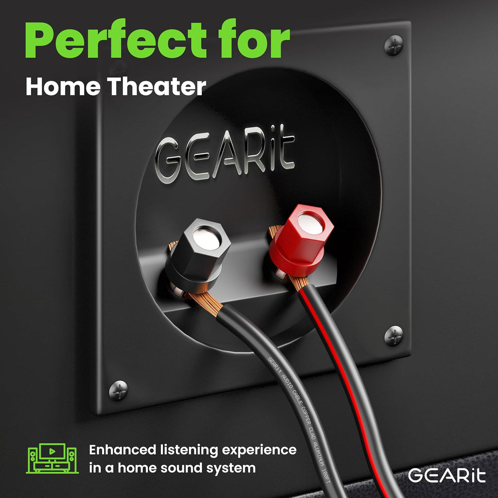 GEARit 14AWG Speaker Wire, Pro Series 14 Gauge Speaker Wire Cable (20 Feet / 6.09 Meters) Great Use for Home Theater Speakers and Car Speakers, Black