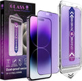 2 Pack Anti Blue Light Matte Screen Protector for iPhone 14 Pro Max/iPhone 15 Plus/iPhone 16 Plus, 9H Tempered Glass, Full Cover, Anti-Fingerprint, Auto Dust-Elimination, No Bubble, Easy Installation