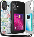 TORU CX Slim for iPhone 16 Case Wallet | Protective Shockproof Heavy Duty Cover with Hidden Card Holder & Card Slot | Mirror & Wrist Strap Included - Travel Stamps