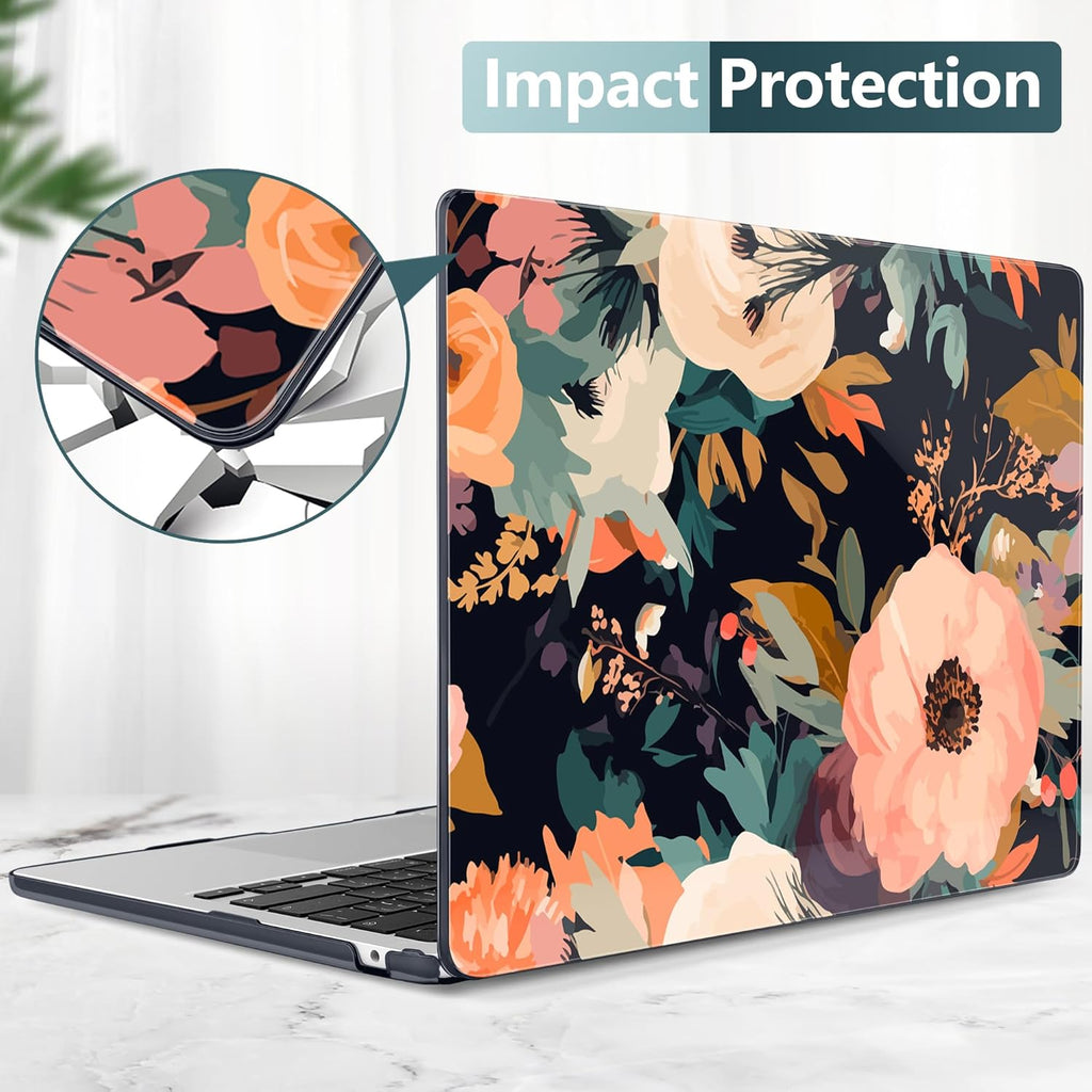 TWOLSKOO Compatible with M4 MacBook Air 15 inch Case 2025-2023 Released Model M4 A3241 M3 A3114 M2 A2941, Plastic Hard Shell & Screen Protector & Keyboard Cover &Type C Adapter, Bright Abstract Flower