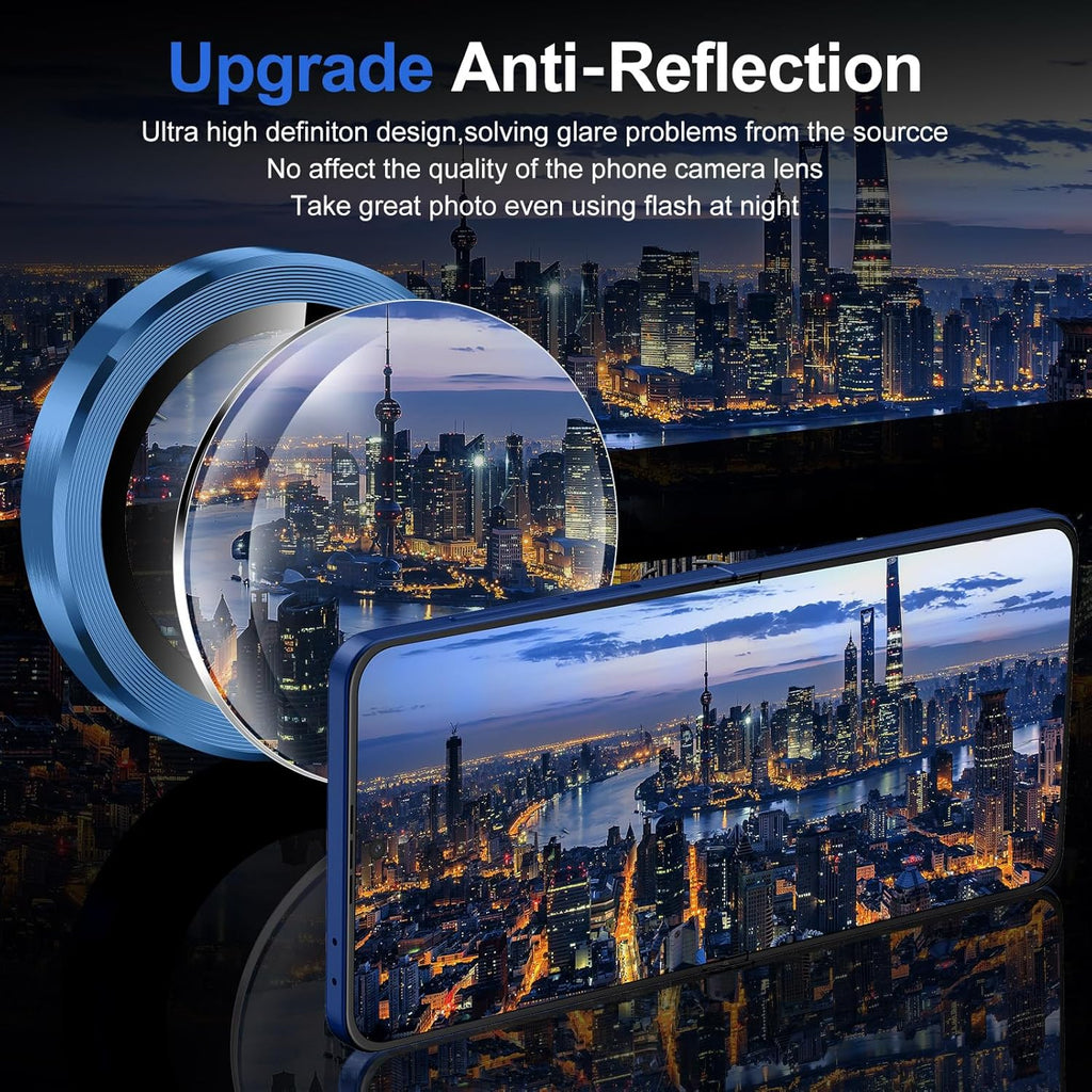 for Samsung Galaxy Z Flip 7 Camera Lens Protector, Individual Metal Ring Tempered Glass Lens Cover, [Strong Adsorption] Scratch Resistant Ultra-Thin HD Clear Lens Cover, 1 Set-Blue Shadow