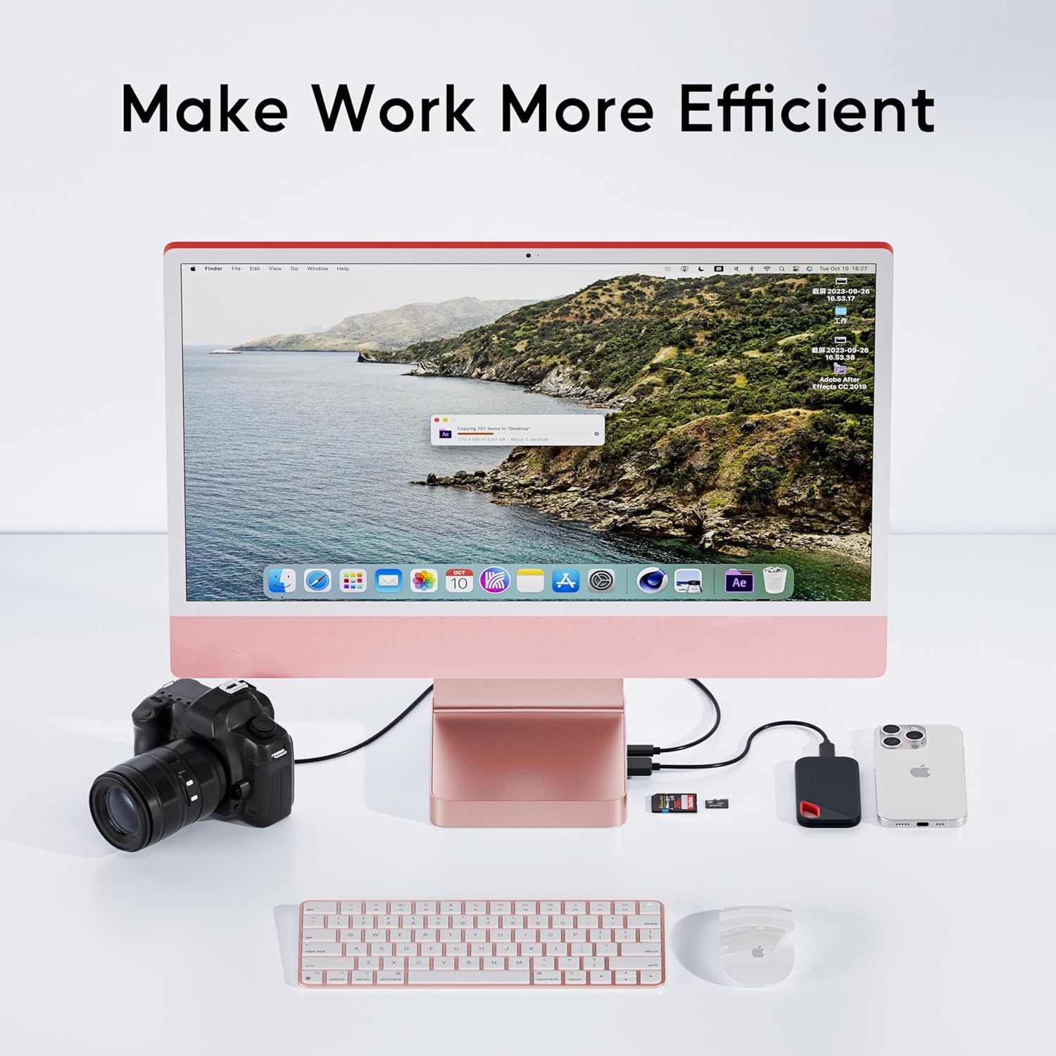 USB C HUB for iMac 24 inch 2021/2023, PULWTOP USB Hub Adapter iMac Accessories for M1/M3 with USB C 10Gbps 3*USB A SD/TF, Docking Station Support Expand M.2 SSD (Not Included), Color not for i.Mac M4