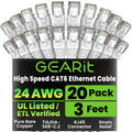 GEARit Cat 6 Ethernet Cable (20-Pack 3 Feet) Cat6 Network Patch, 10Gbps, RJ45, Snagless Cord, Gold-Plated Connectors, Internet for PC, TV, Tablet, Router, Printer, Servers, IT Data Center - White