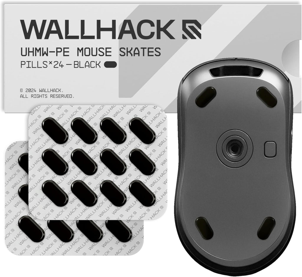 Wallhack UHMW-PE Pill Mouse Skates | Premium Universal Skates for Gaming Mice | Ultra-Smooth Glide on Cloth & Glass Pads | Customize Speed & Control | Durable, Easy to Apply | Black 7mm x 14mm