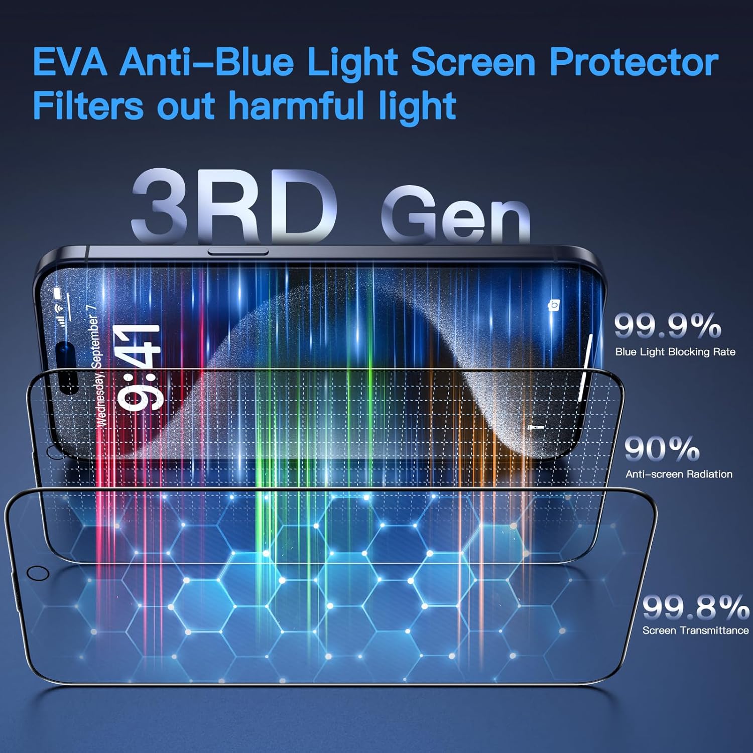 Uyiton Anti-Blue Light for iPhone 15 Pro Max Screen Protector - Unbreak-Glass Easy to Install Full Coverage Case Friendly Scratch Resistance 9H Tempered Glass, 2 Pack