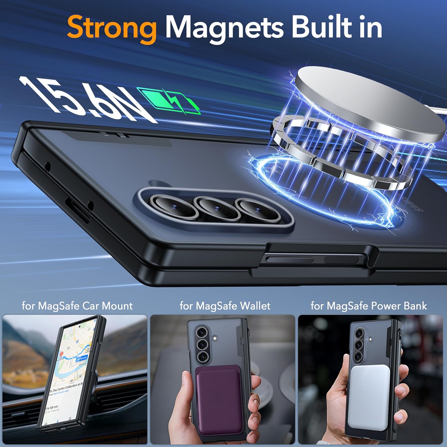 Oneagle Magnetic for Samsung Galaxy Z Fold 7 Case Built in Screen Protector Translucent [Fit for MagSafe] [S Pen Holder Slot] [Hinge Protection] MIL-Grade Shockproof Matte Case for Galaxy Z Fold 7
