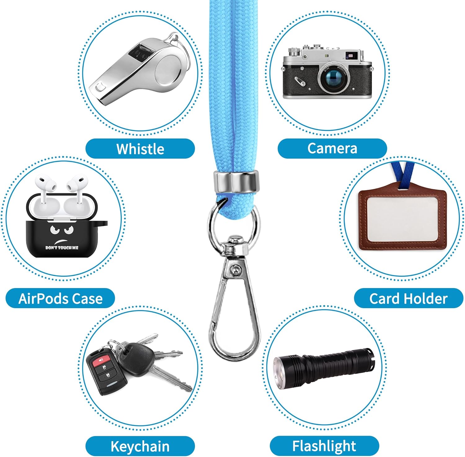 CACOE Phone Lanyard 2 Pcs-1 Pcs Adjustable Neck Strap, 1 Pcs Wrist Strap, 2 Pads, Universal Crossbody Multifuctional Cell Phone Lanyards Compatible with Most Smartphones(Light Blue)