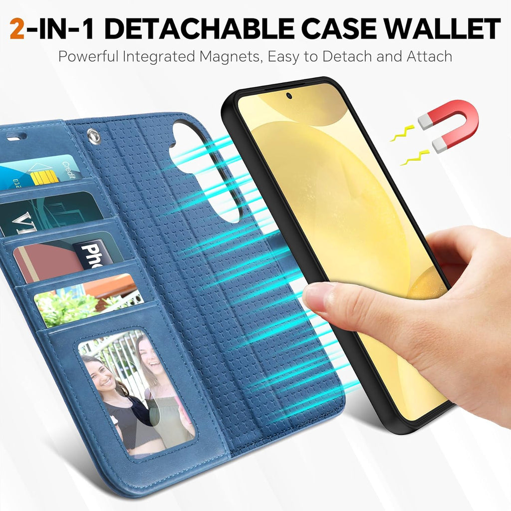 TUCCH Case Wallet for Galaxy S25 Plus, Removable [Wireless Charging] Wrist Strap PU Leather Magnetic Stand RFID Blocking [4 Card Slots] Detachable Protective Folio for Galaxy S25 Plus 6.7", Light Blue