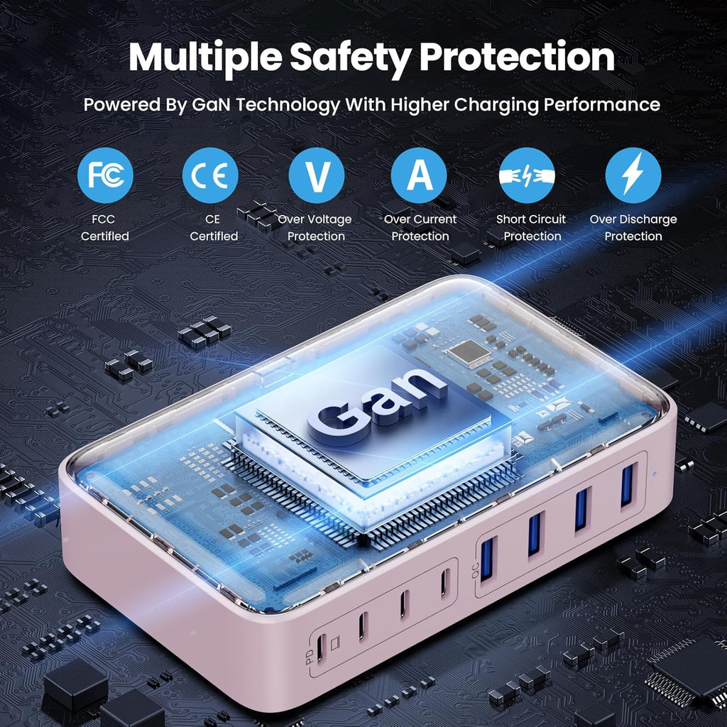 USB C Charger 200W USB C Charger Block,Upgraded GaN III 8-Port Fast Charging Station Hub,PD 65W Laptop Charging Adapter Compatible with MacBook Pro/Air,DELL,Steam Deck,iPhone 16/15/14,Galaxy S23/22