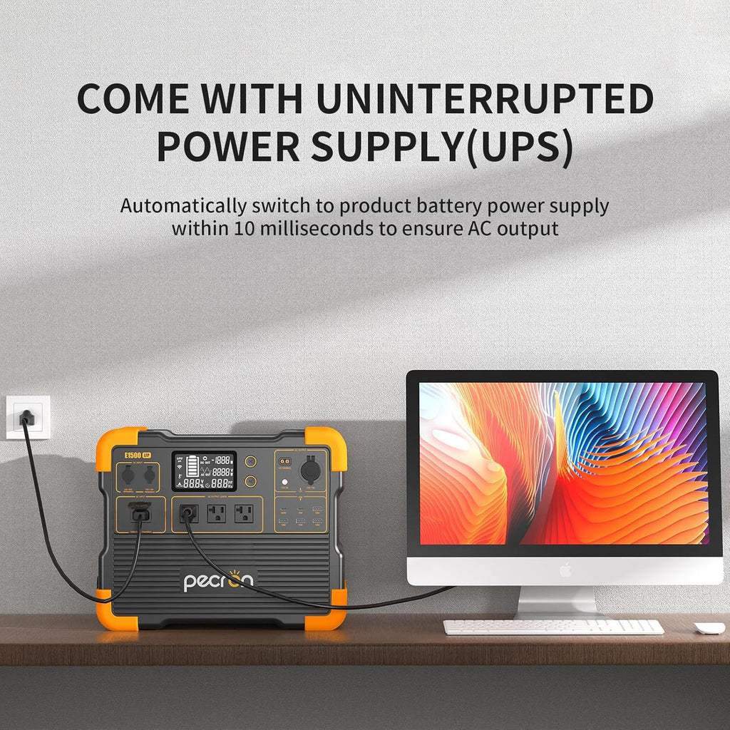 pecron Portable Power Station, E1500LFP Solar Generator 1536Wh, 2200W LiFePO4 Battery Backup, Fast Charging Power Station for Home use, RV, and Outdoor Camping