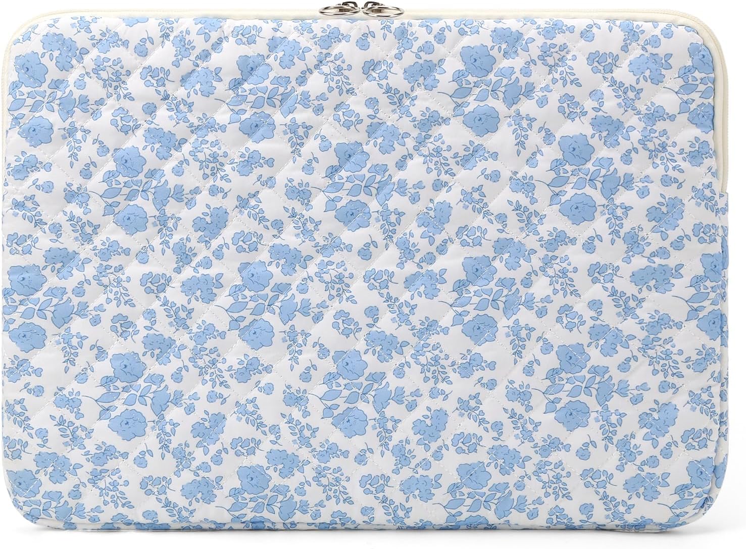 Puffy Laptop Sleeve 13-15.6 Inch Cute Quilted Laptop Protective Case Padded Floral Computer Sleeve for MacBook (B-Blue, 13 Inch)
