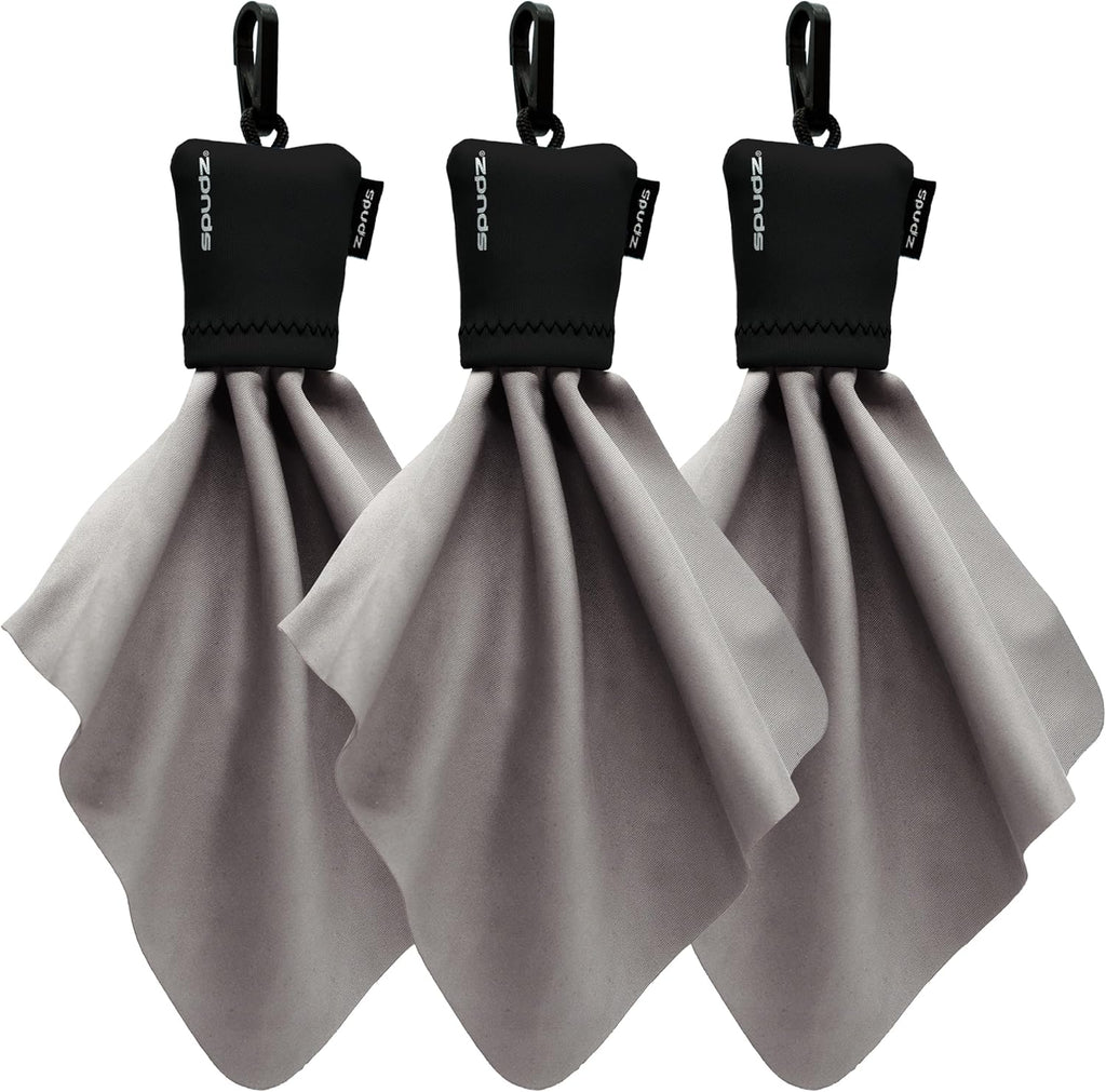 SPUDZ Classic Microfiber Lens Cleaner – Clip-On Pouch, Washable – for Binoculars, Scopes, Glasses, Screens | G10, 6 x 6 Inch (3-Pack)