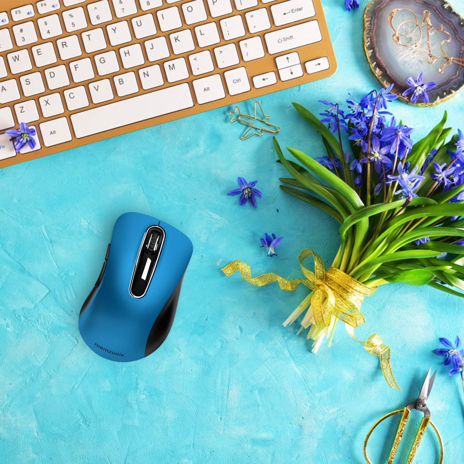 memzuoix 2.4G Portable Wireless Mouse, 1400 DPI Mobile Optical Cordless Mice with USB Receiver for Computer, Laptop, PC, Desktop, MacBook, 5 Buttons, Blue
