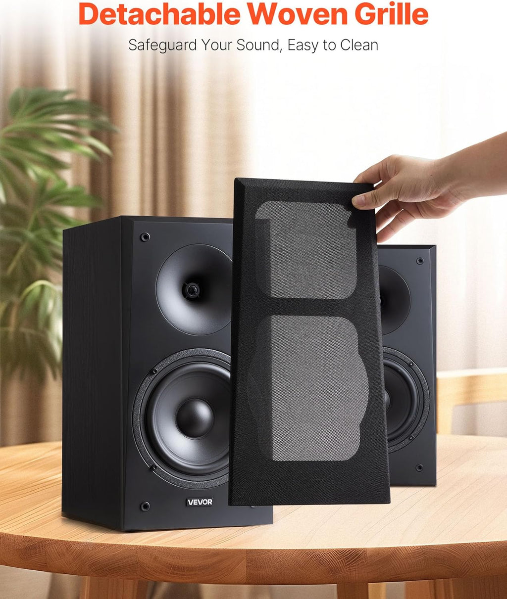 VEVOR Passive Bookshelf Speaker, 100W, Book Shelf Stereo Speakers with 6.5-Inch Woofer and 1-Inch Tweeter, Detachable Grille, 55Hz-20KHz Frequency Response, Wooden Enclosure, for Home Theater (1 Pair)