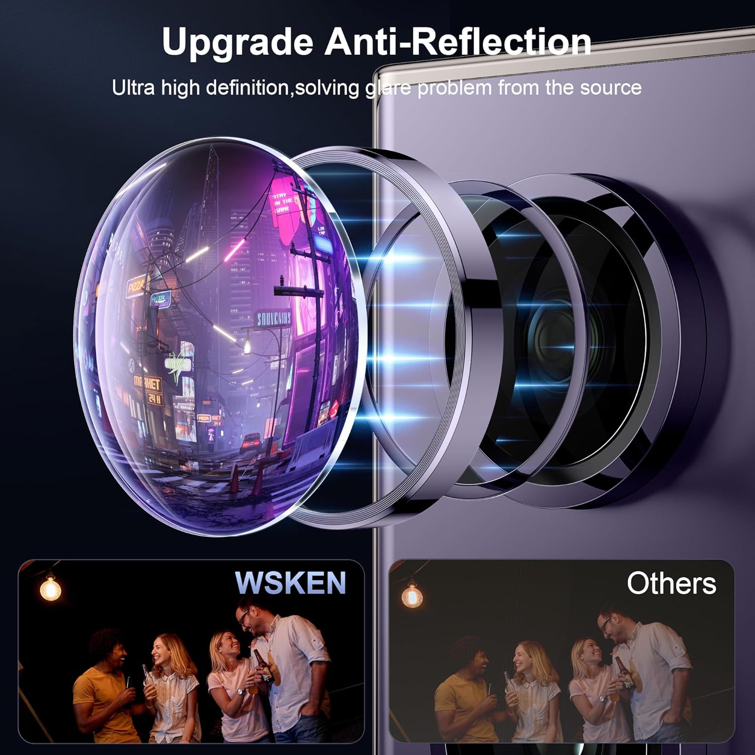 WSKEN for Samsung Galaxy S24 Ultra Camera Lens Protector, Ultra Thin Scratch Resistant 9H Tempered Glass with Aluminum Metal Circle Camera Screen Protector Cover Accessories, Violet