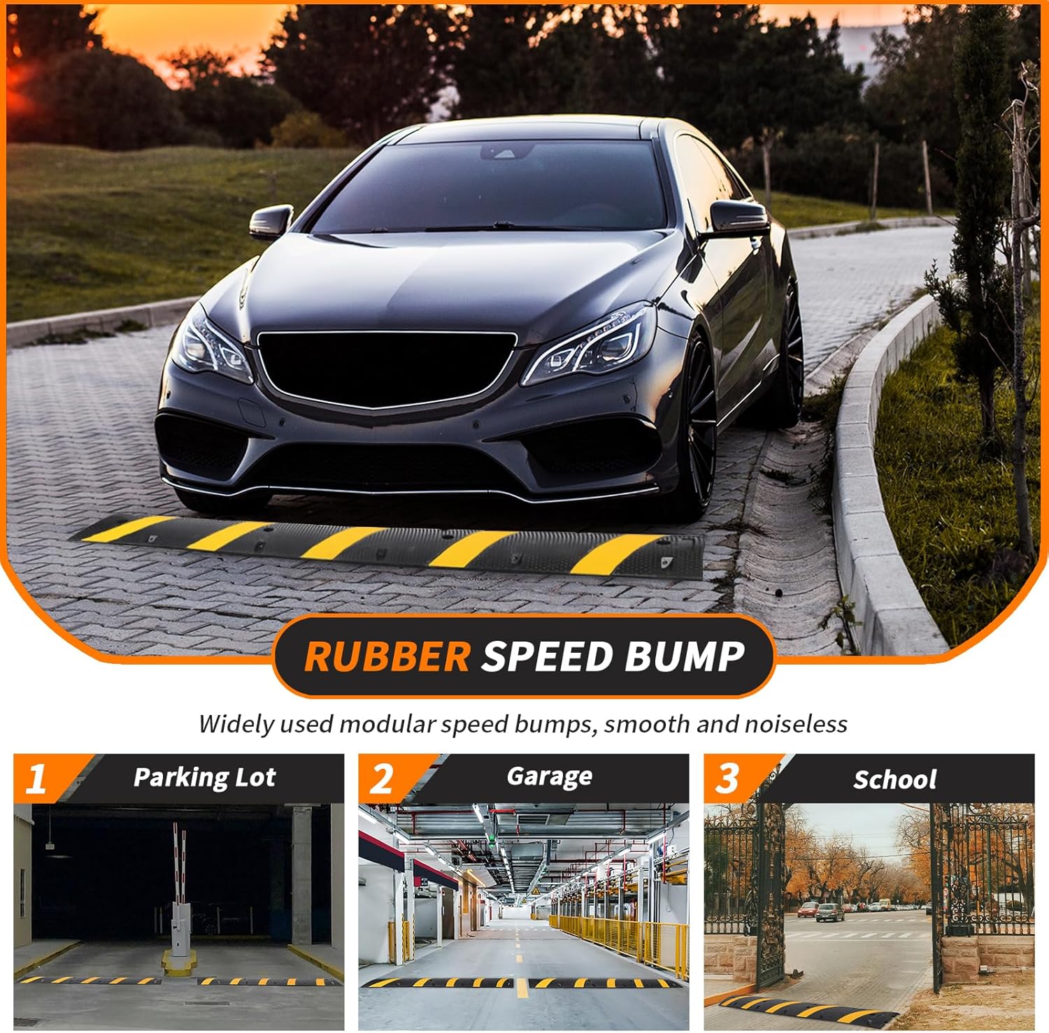 Heavy Duty Speed Bumps for Driveway, 39.4" 2 Pack Rubber Speed Bumps, 2 Channel Modular Traffic Speed Bump Hump Cable Protector Ramps for Asphalt Concrete Gravel Driveway Road with 6 Bolt Spikes