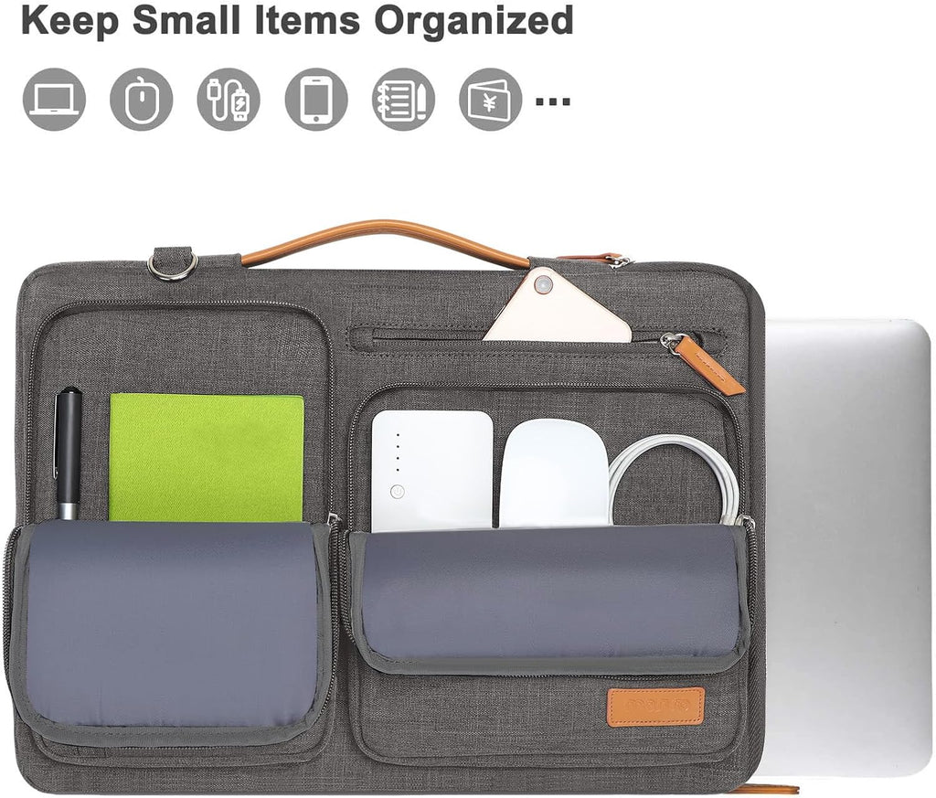 MOSISO 360 Protective Laptop Shoulder Bag,15-15.6 inch Computer Bags Compatible with MacBook Pro 16 inch, HP, Dell, Lenovo, Asus Notebook,Side Open Messenger Bag with 4 Zipper Pockets, Taupe Gray