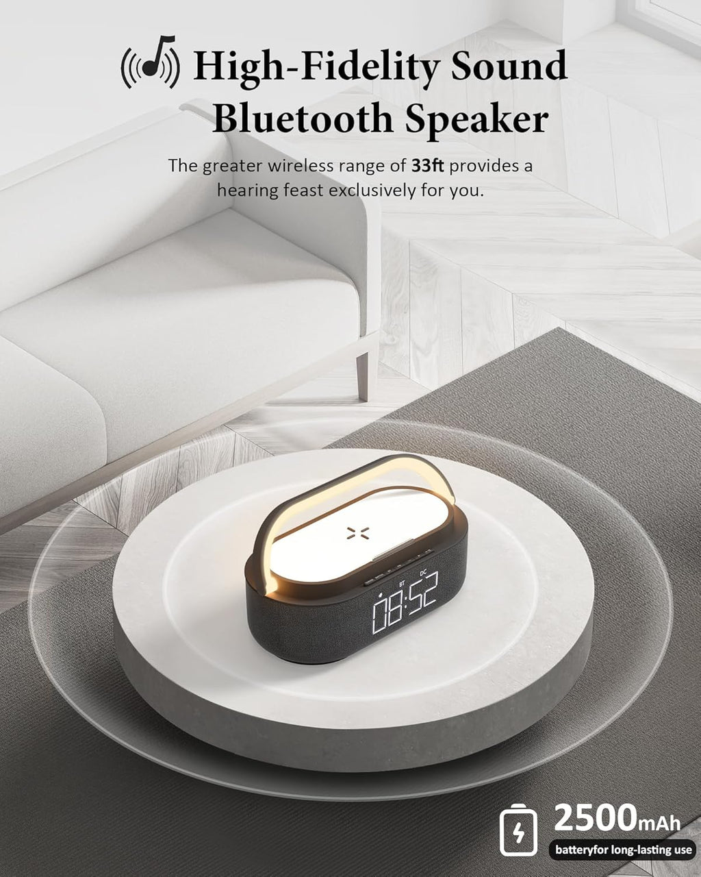 COLSUR Bluetooth Speaker with Wireless Charger, FM Radio, Dimmable LED Night Light, Stereo Sound Dual Wireless Speakers, 2500mAh Portable Speaker for Home Decoration, Bedroom, Office, Gift