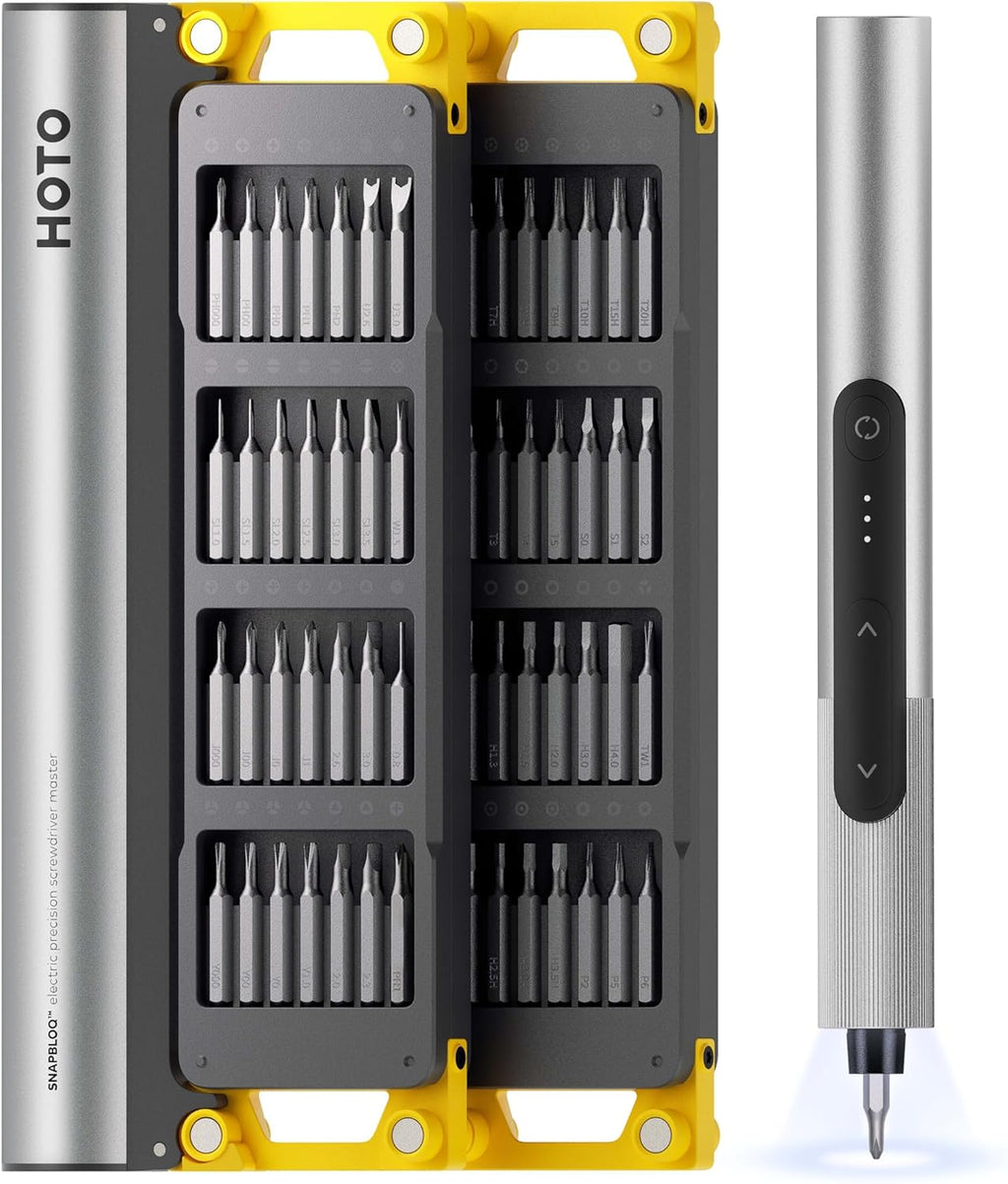 HOTO SNAPBLOQ™ S-A01 3.7V Mini Electric Screwdriver with 56 Bits & 3 Torque Settings, Precision Mini Screwdriver, 250RPM, Brighter LED Light, Repair Tool Kit for Electronics, Phone, Laptop, DIY