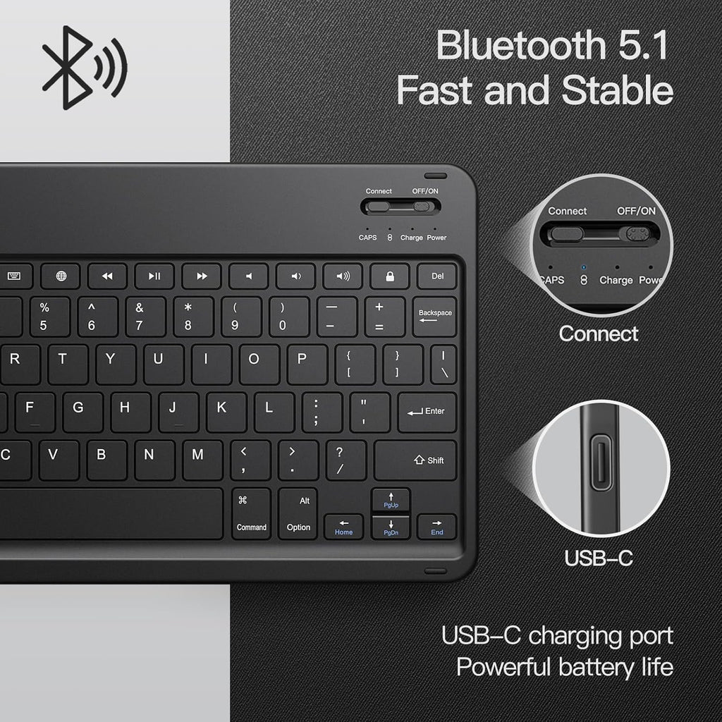 JETech Keyboard Case for iPad (A16) 11th/10th Generation (2025/2022) with Pencil Holder, Magnetic Detachable Bluetooth Wireless Keyboard, Soft TPU Back Stand Cover (Black)