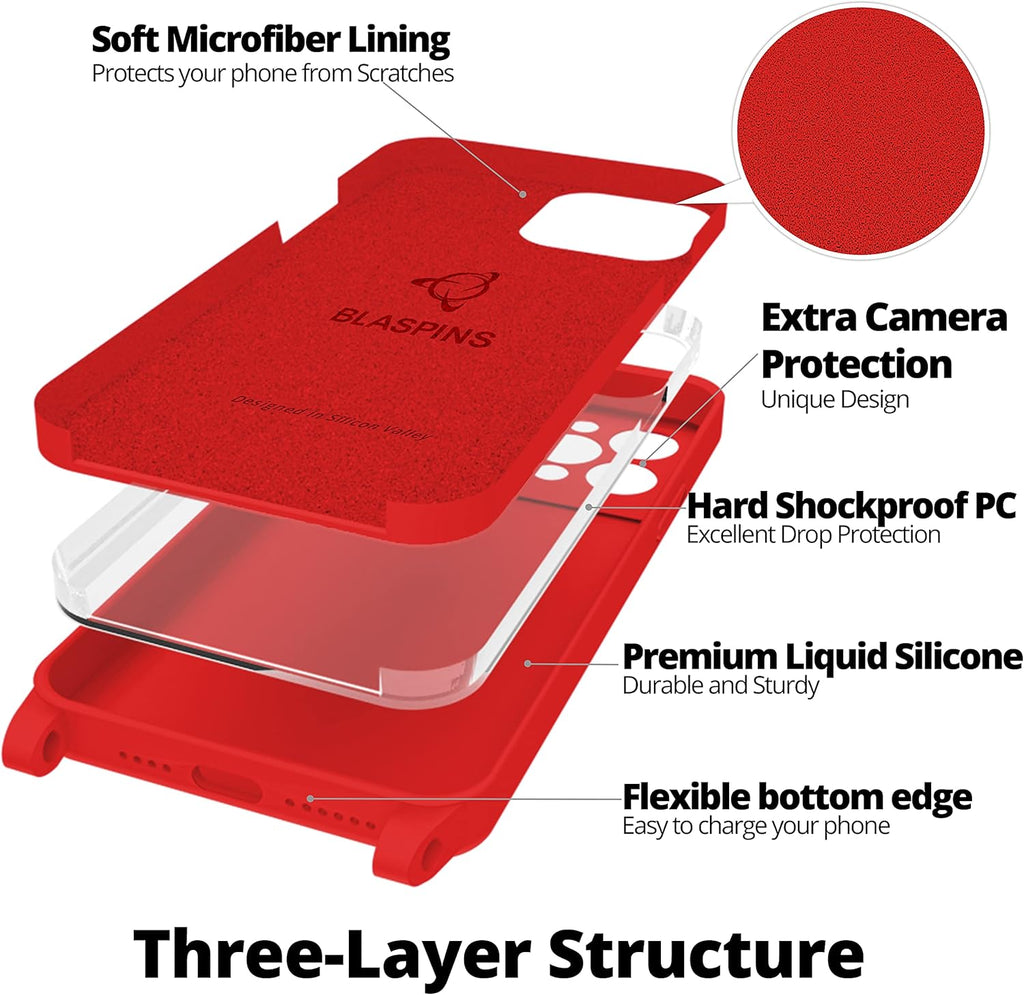 Blaspins Crossbody Strap Phone Case for iPhone 13 Pro Max, Adjustable Rope, Belt Neck Lanyard, String Detach Lanyard, Drop Proof Sturdy, Wrist Hand Free Protective Cover 6.7 inch 13 Pro Max - Red