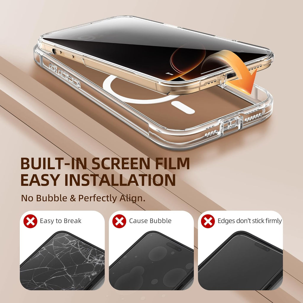 BERFY Magnetic for iPhone 16 Pro Max Case, Compatible with MagSafe, Built-in Privacy Screen Protector and Upgraded Camera Protection, Anti-Spy Full Body Shockproof Phone Case for 16 Pro Max 6.9",Clear